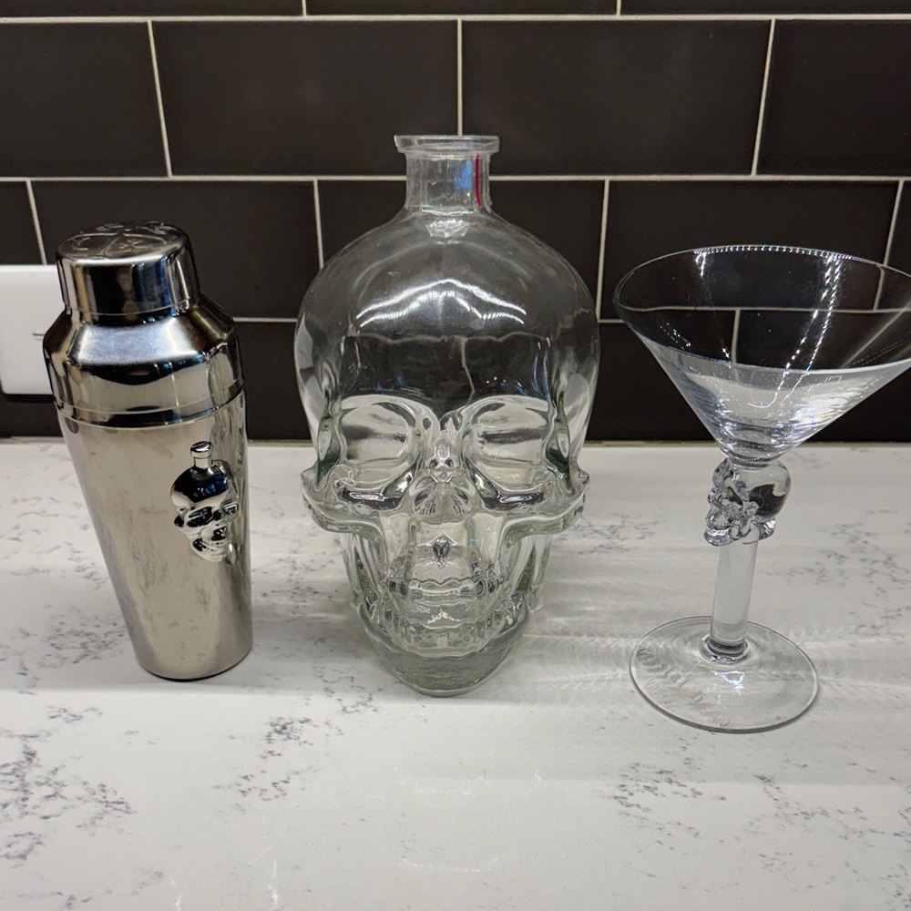 Skull-Themed Glass Decanter and Shaker Set